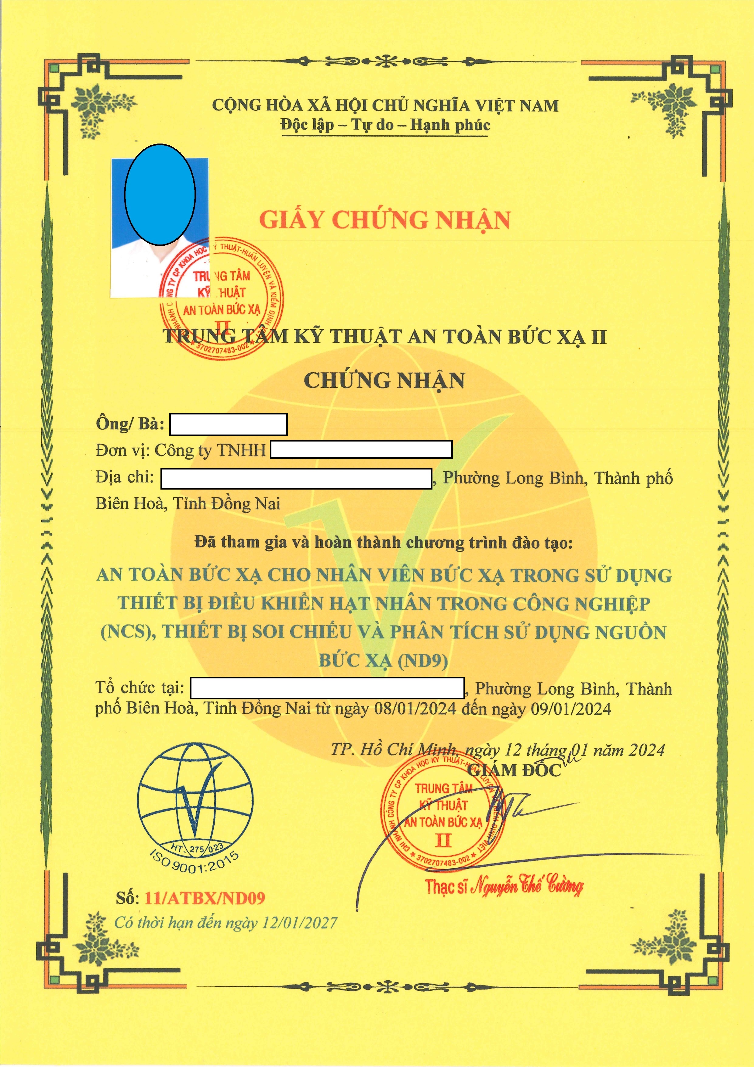 mẫu giấy chứng nhận đào tạo ATBX