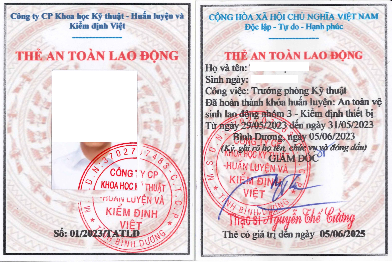 mẫu thẻ huấn luyện an toàn vệ sinh lao động
